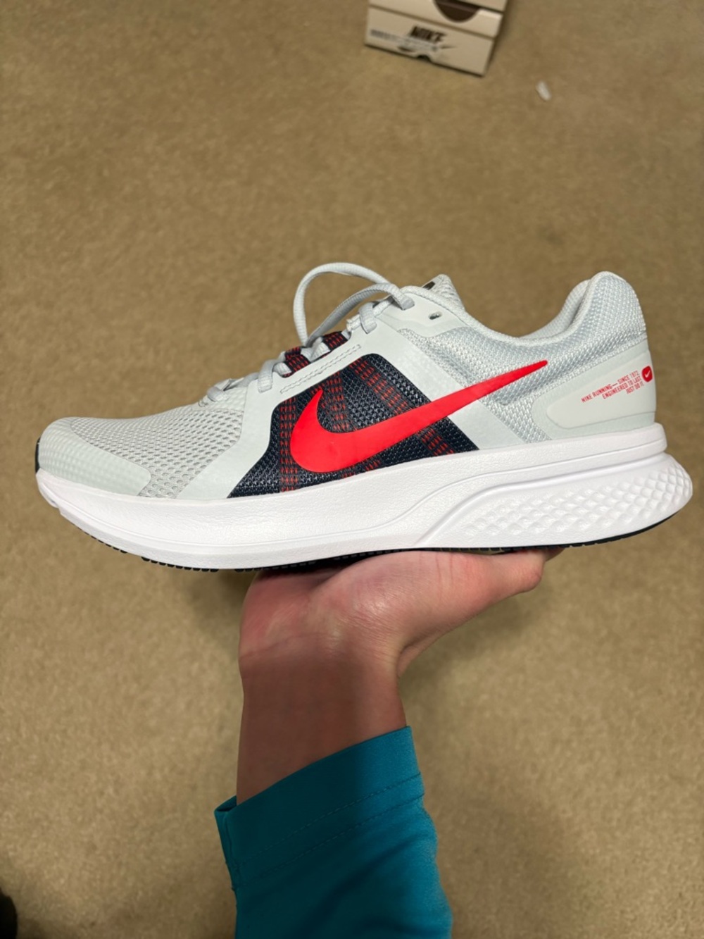 Size 10 - Nike Run Swift 2 Pure Platinum Bright Red Running Shoes